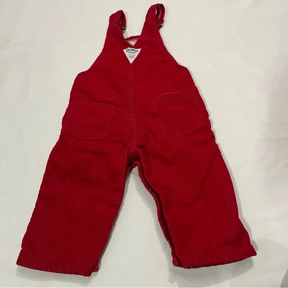 Vintage 90s OshKosh B'Gosh Skiing Bunnies Lined Corduroy Overalls Size 18M Baby